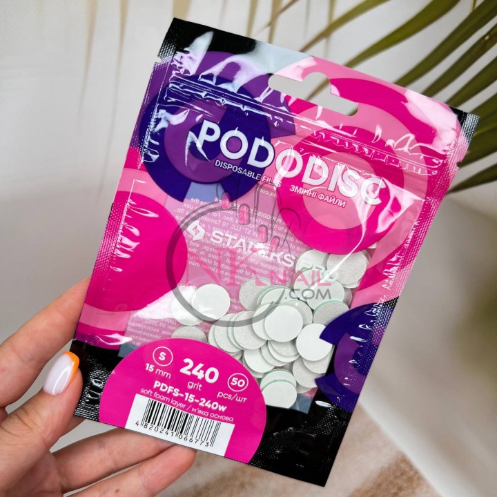 Сменные файлы белые на мягкой основе для педикюрного диска PODODISC S 240 грит 50 шт
